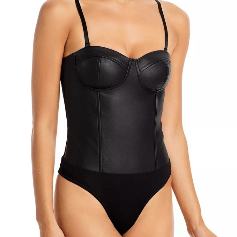 AQUA faux leather bustier bodysuit. Perfect condition - great for fall! XS
